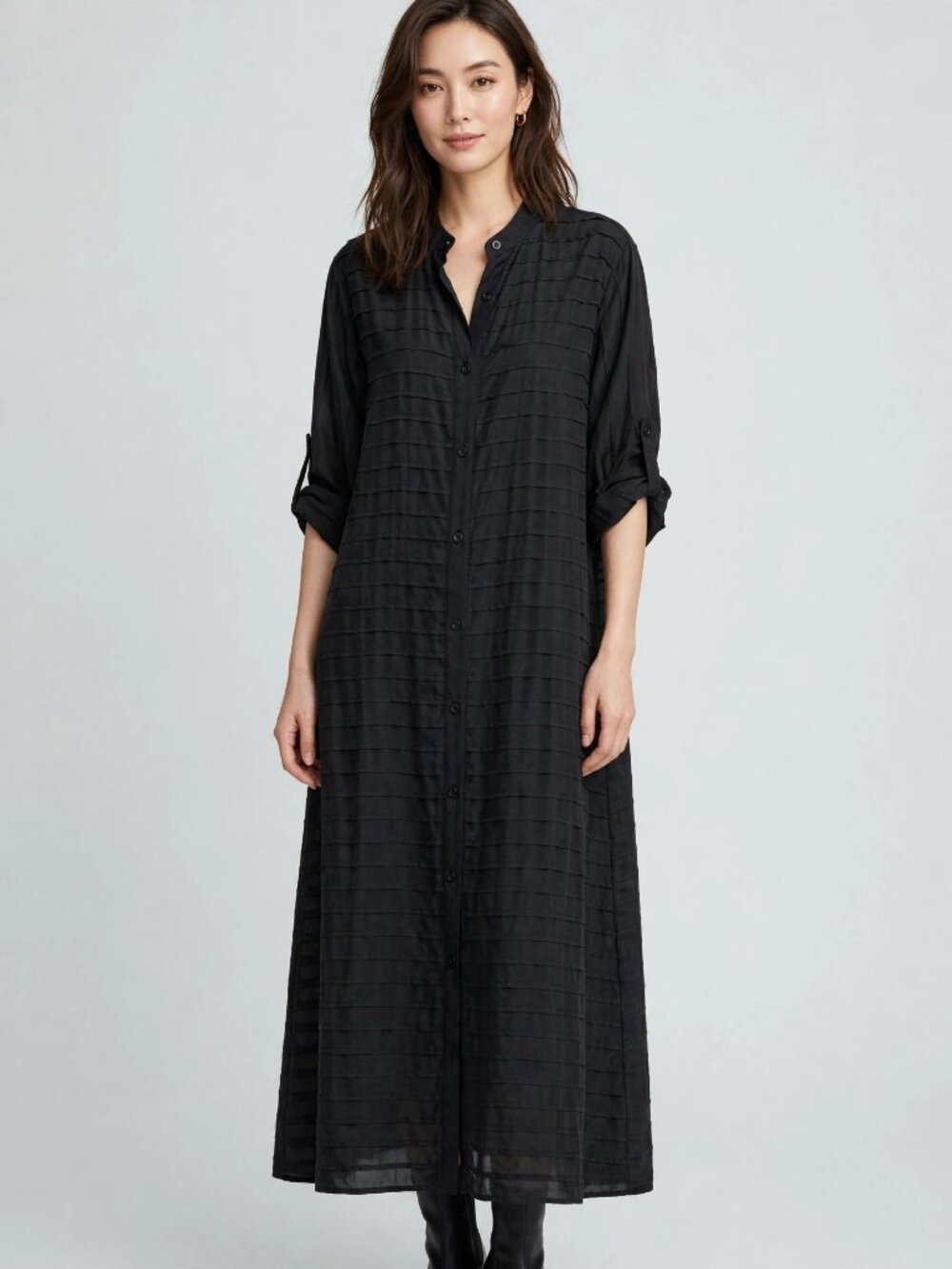 Prada Milano Black Pintuck Pleated Long Shirt Tunic Silk Cotton 4XL